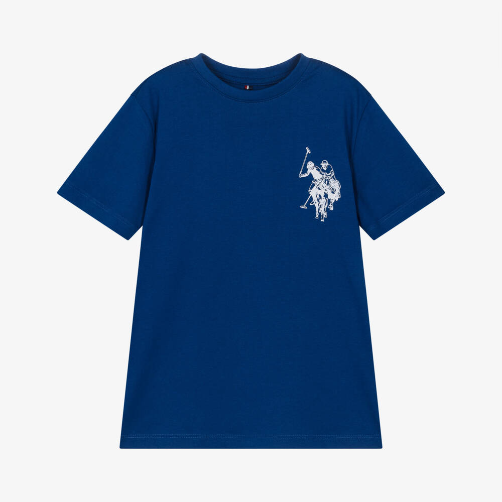 U.S. Polo Assn.-Boys Royal Blue Cotton T-Shirt with Large Player Logo | Childrensalon Outlet