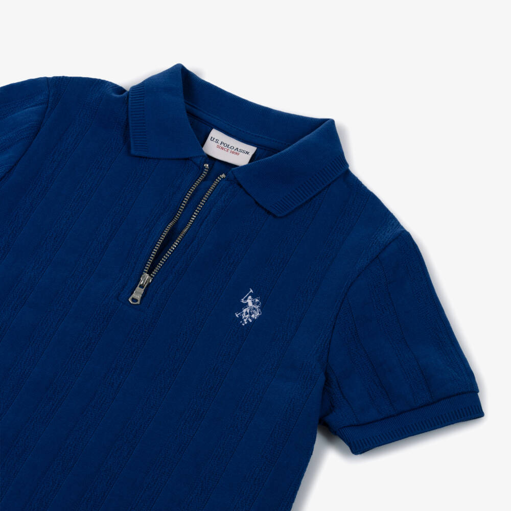 U.S. Polo Assn.-Boys Royal Blue Polo Shirt with Half Zip | Childrensalon Outlet