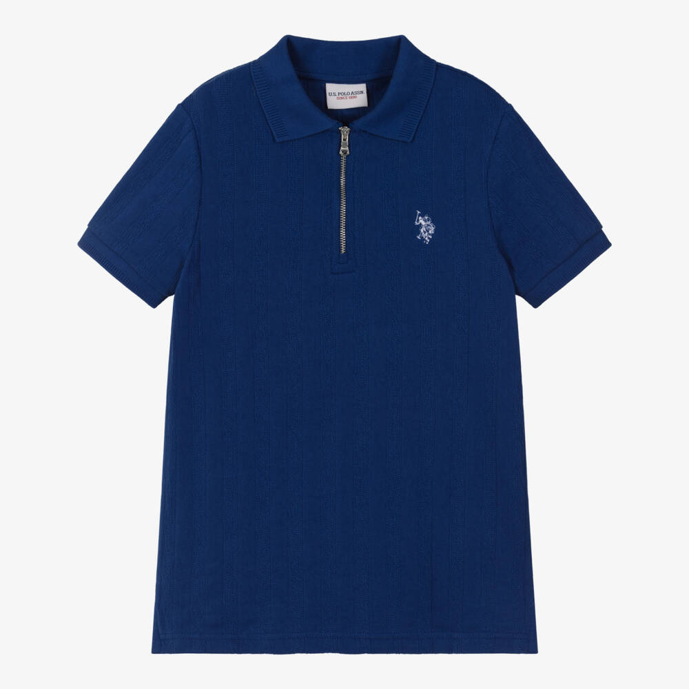U.S. Polo Assn.-Boys Royal Blue Polo Shirt with Half Zip | Childrensalon Outlet