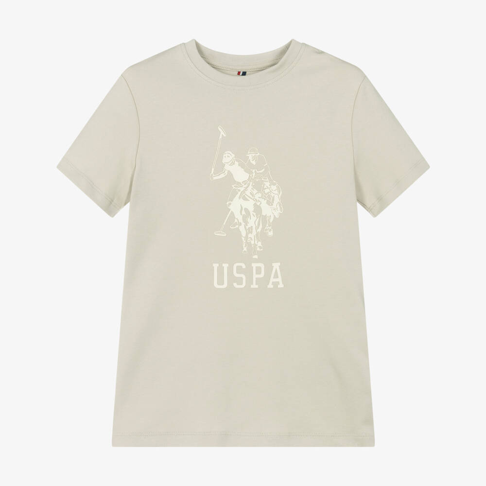 U.S. Polo Assn.-Boys Taupe Grey Cotton T-Shirt | Childrensalon Outlet