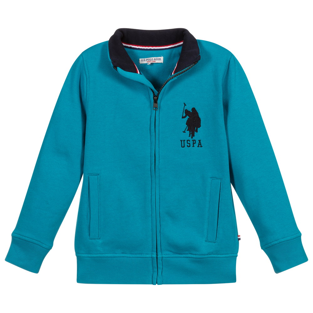 U.S. Polo Assn.-Boys Turquoise Blue Zip-Up Top | Childrensalon Outlet