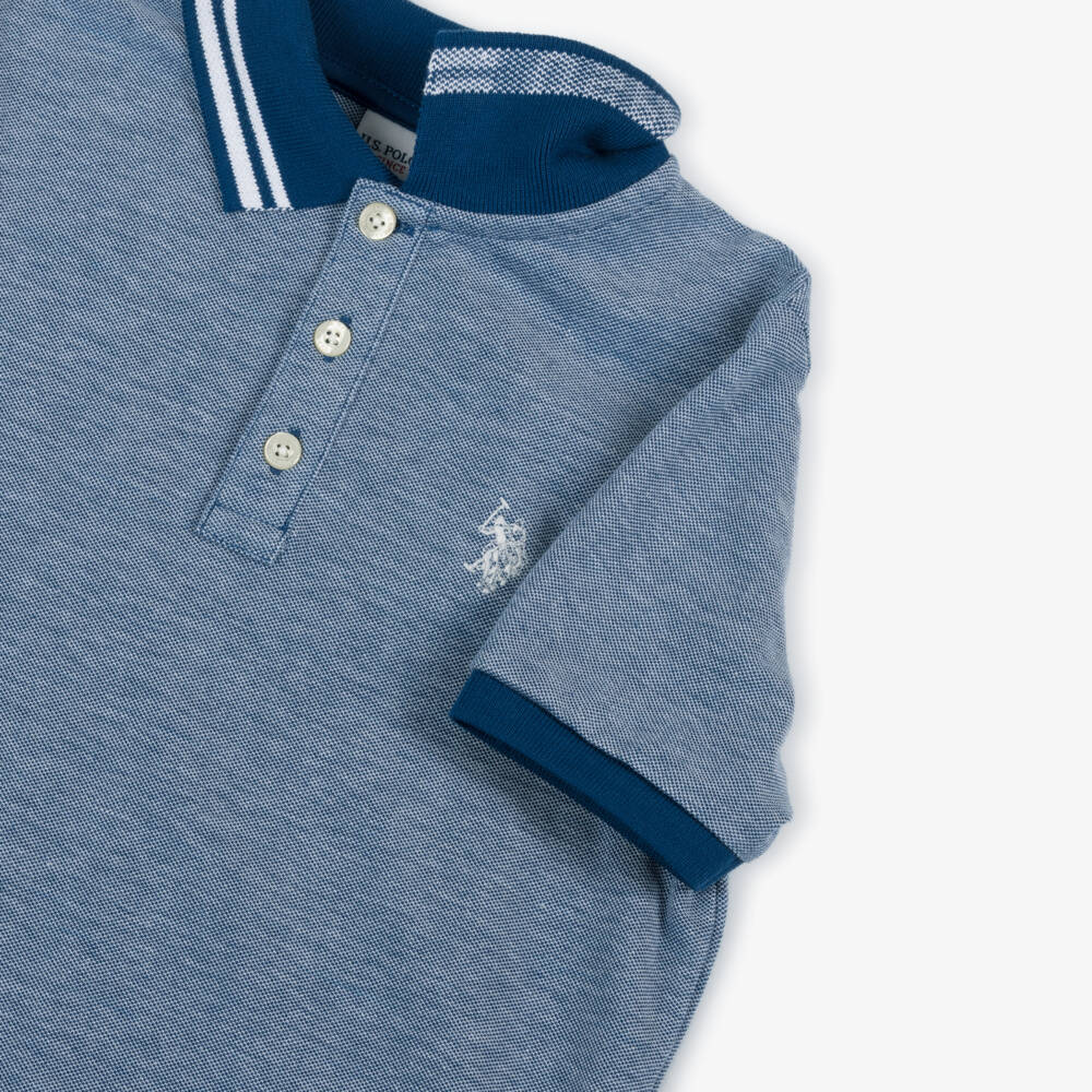 U.S. Polo Assn.-Boys Two-Tone Blue Cotton Polo Shirt  | Childrensalon Outlet