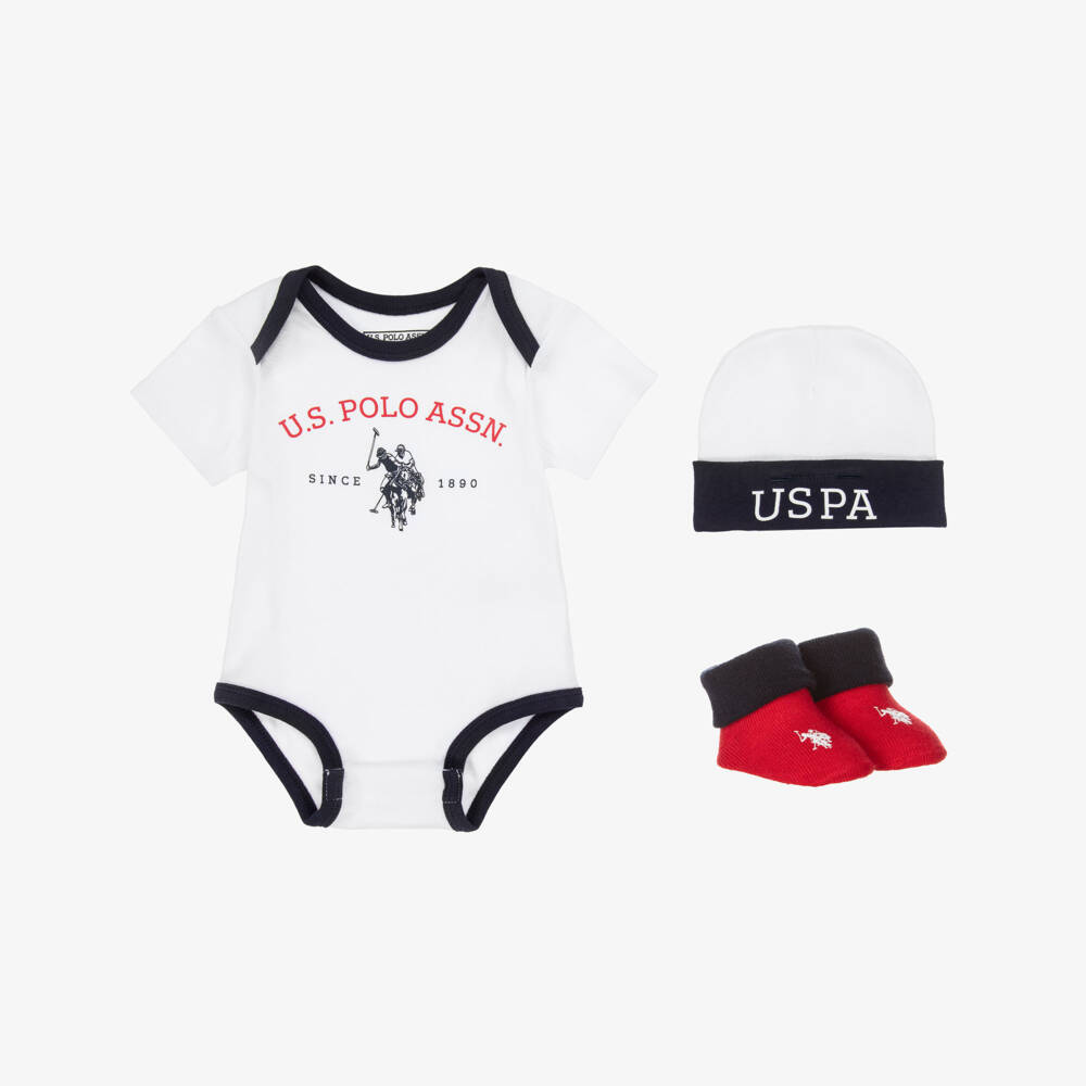U.S. Polo Assn.-طقم أفرول قطن جيرسي لون أبيض للمواليد | Childrensalon Outlet