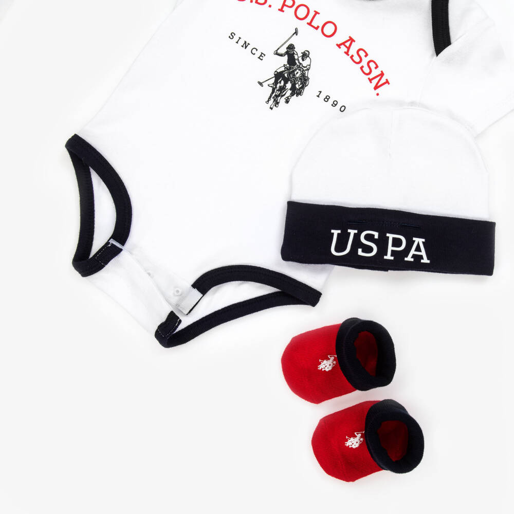 U.S. Polo Assn.-Boys White Cotton Jersey Babysuit Set  | Childrensalon Outlet
