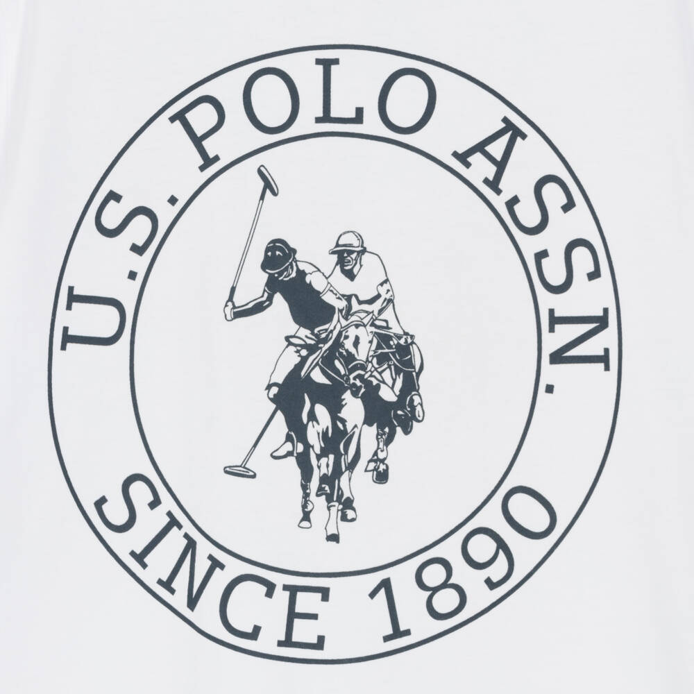 U.S. Polo Assn.-Boys White Cotton T-Shirt with Navy Blue Circle Logo | Childrensalon Outlet