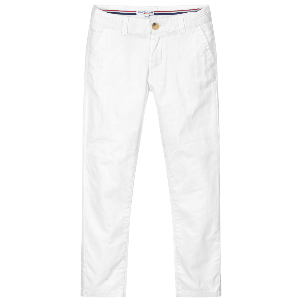 U.S. Polo Assn. - Boys White Cotton Trousers | Childrensalon