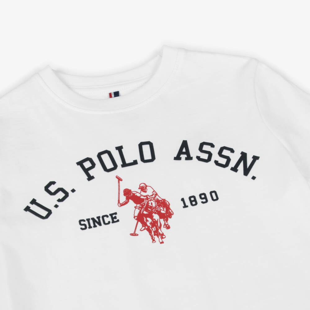 U.S. Polo Assn.-Boys White Crew Neck Cotton T-Shirt | Childrensalon Outlet