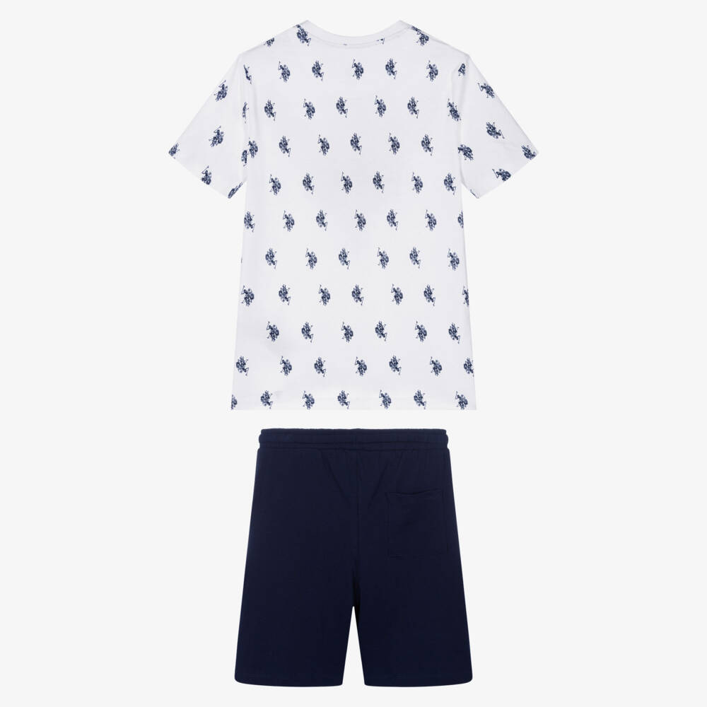 U.S. Polo Assn.-Boys White & Navy Blue Jersey Shorts Set | Childrensalon Outlet