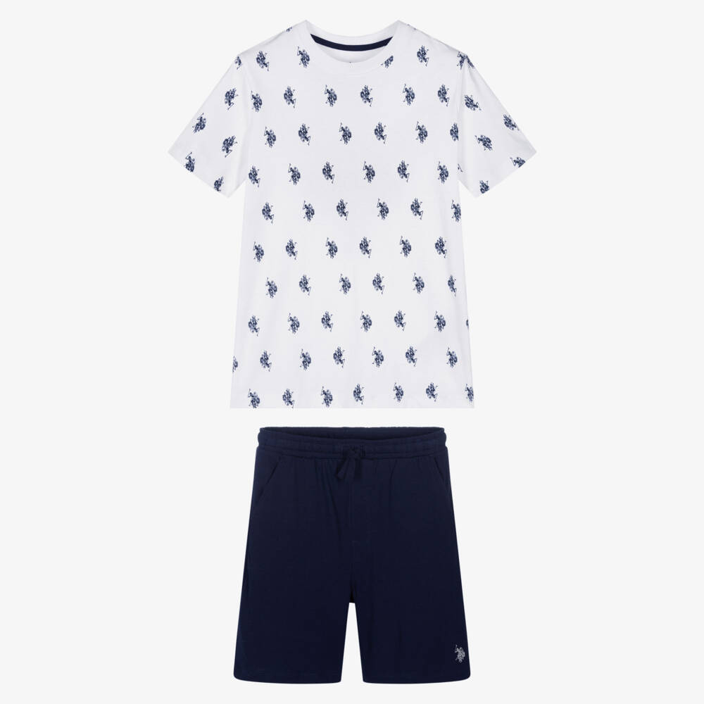 U.S. Polo Assn.-Boys White & Navy Blue Jersey Shorts Set | Childrensalon Outlet