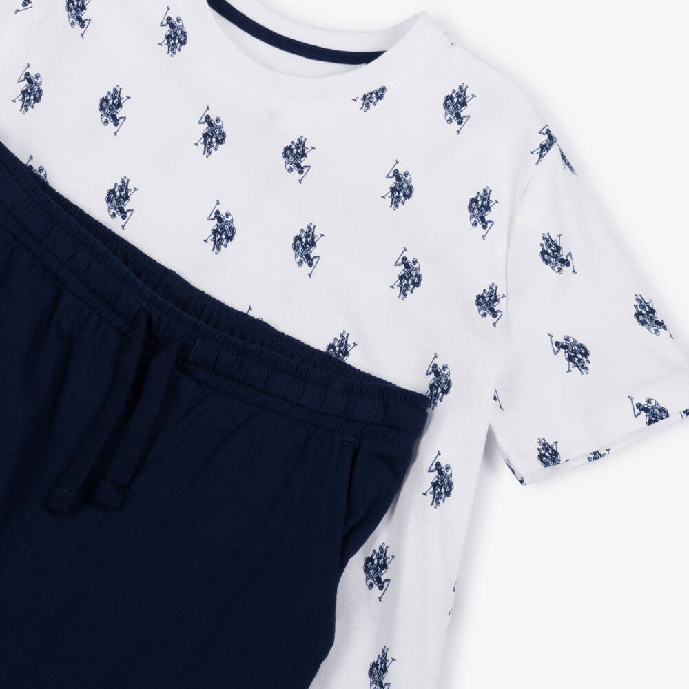 U.S. Polo Assn.-Boys White & Navy Blue Jersey Shorts Set | Childrensalon Outlet
