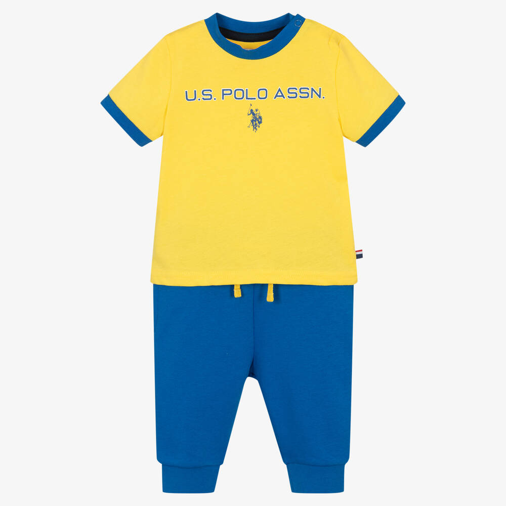 U.S. Polo Assn.-Boys Yellow & Blue Trouser Set | Childrensalon Outlet