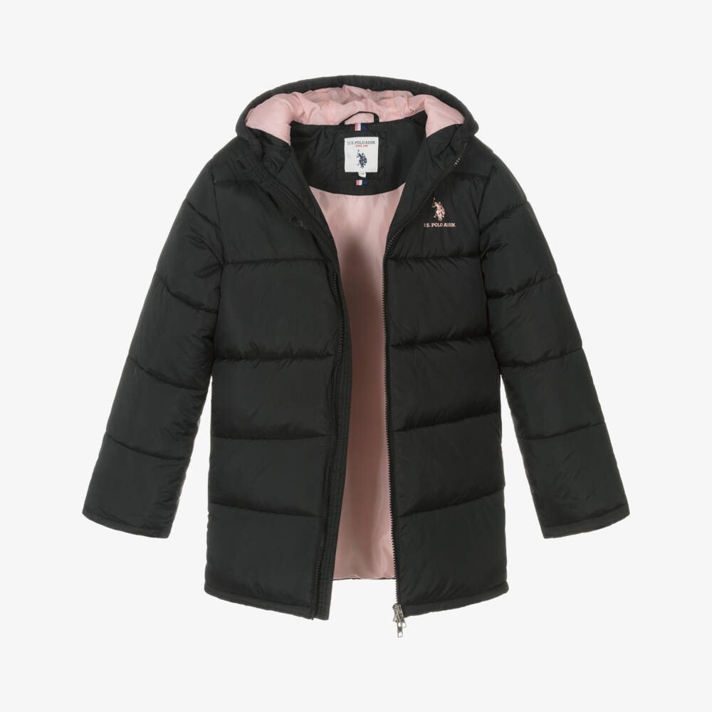 U.S. Polo Assn.-Girls Black Hooded Coat | Childrensalon Outlet