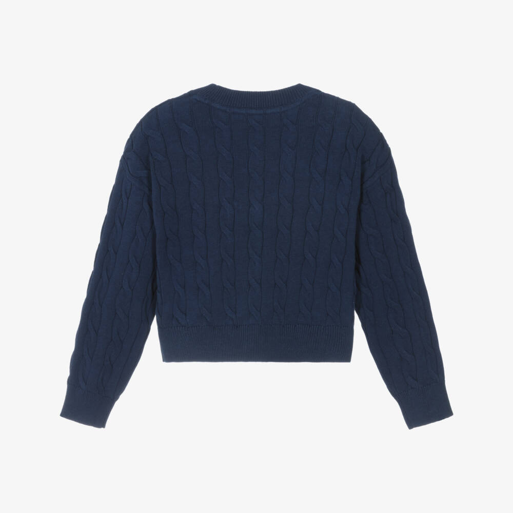 U.S. Polo Assn.-Girls Blue Cable Knit Cotton Cardigan | Childrensalon Outlet