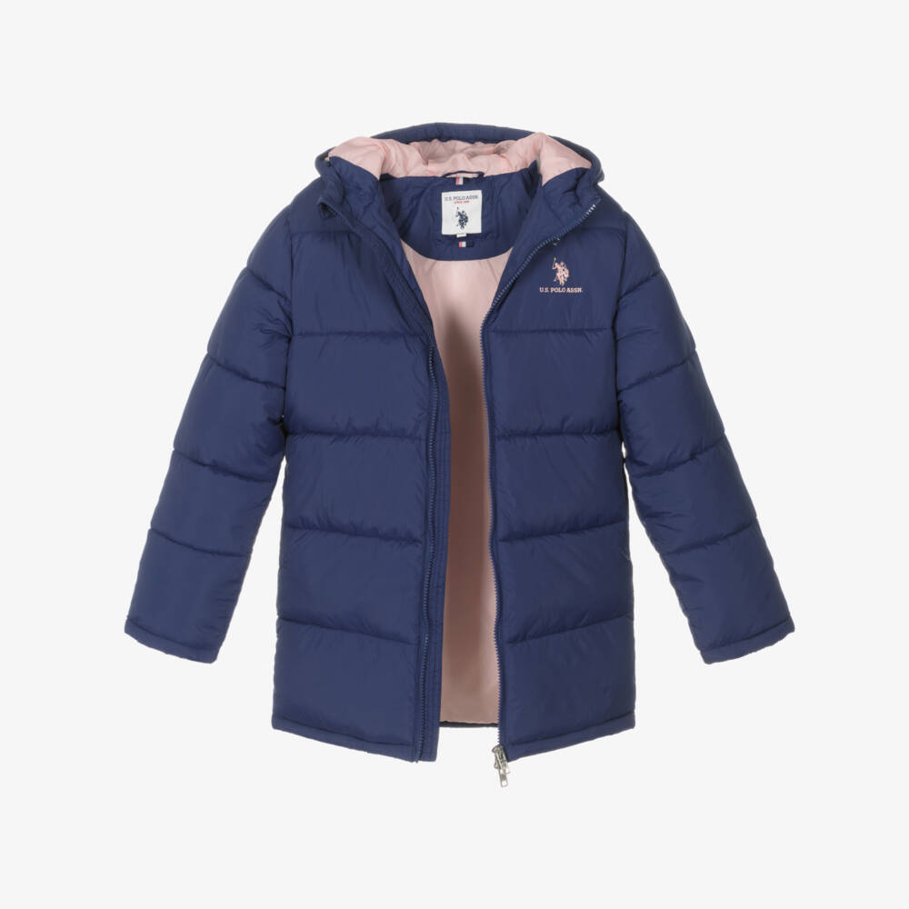 U.S. Polo Assn.-Girls Blue Hooded Coat | Childrensalon Outlet