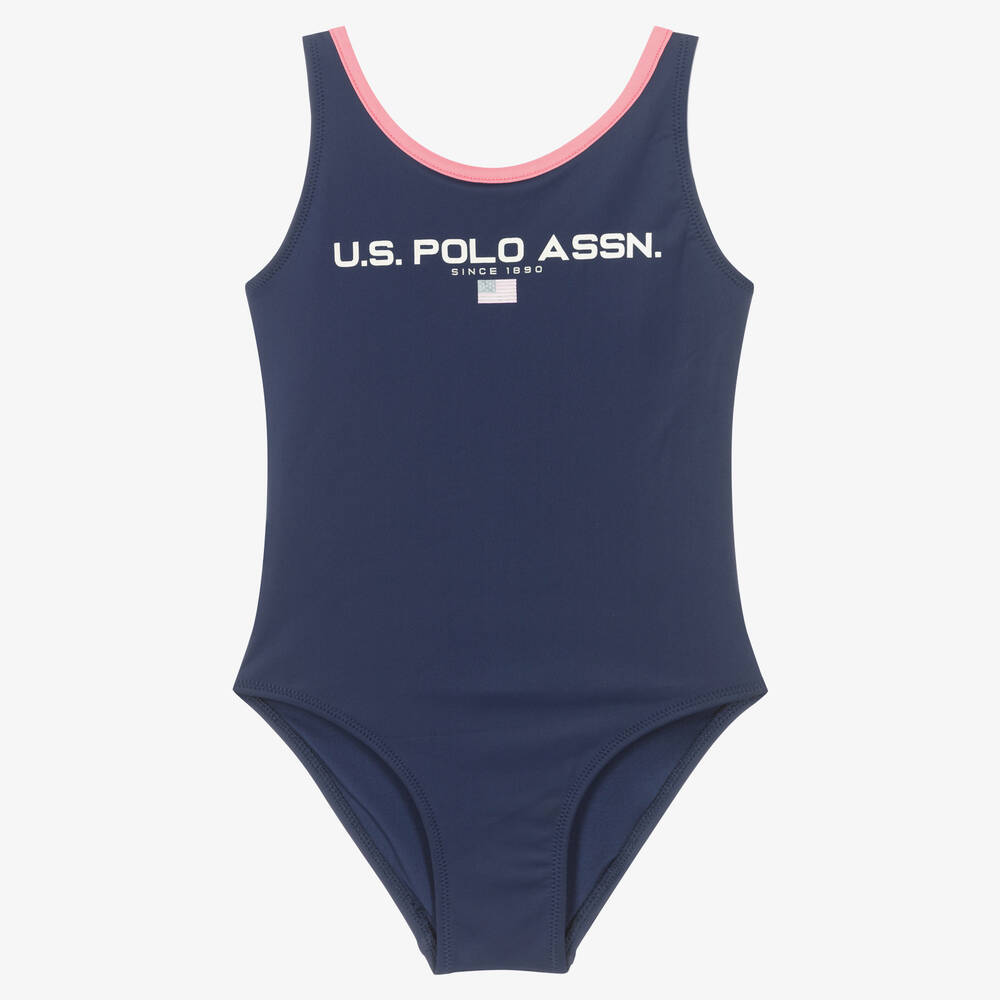 U.S. Polo Assn.-Girls Blue Logo Swimsuit | Childrensalon Outlet