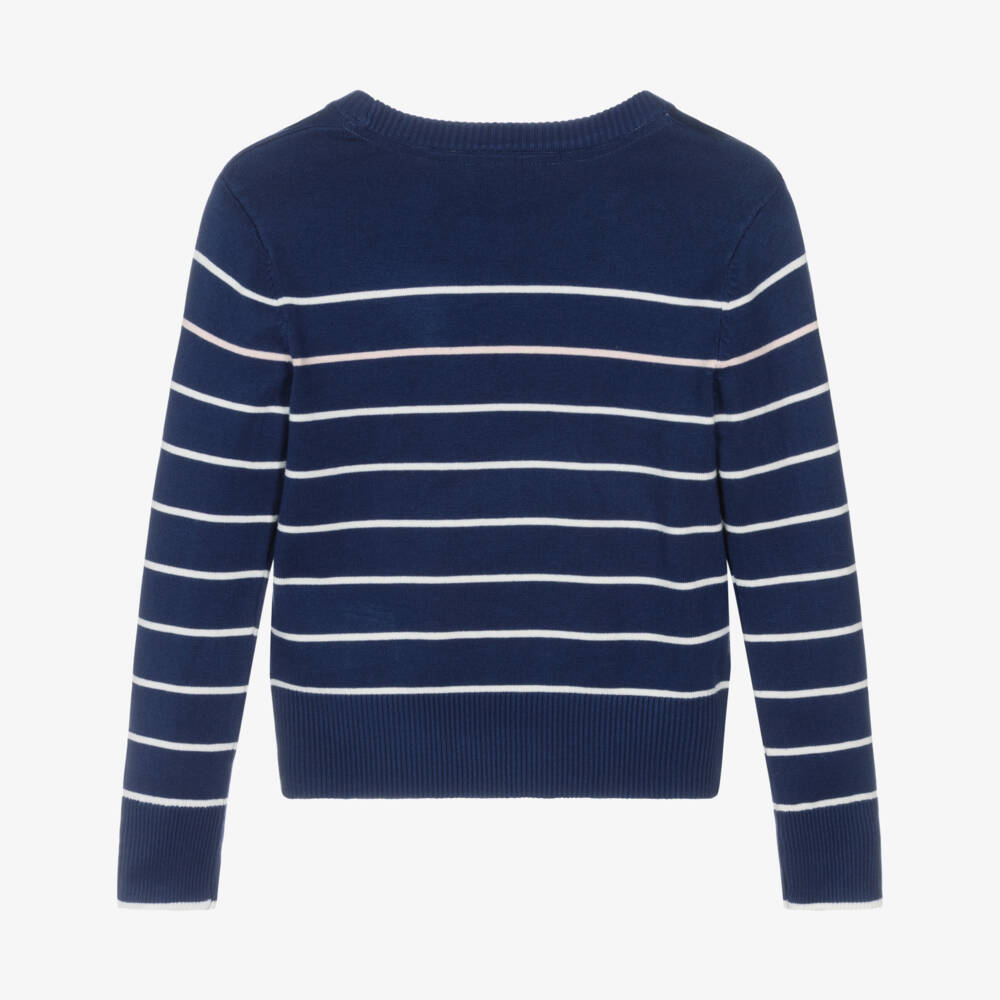 U.S. Polo Assn.-بلوفر مخطط محبوك لون أزرق للبنات | Childrensalon Outlet