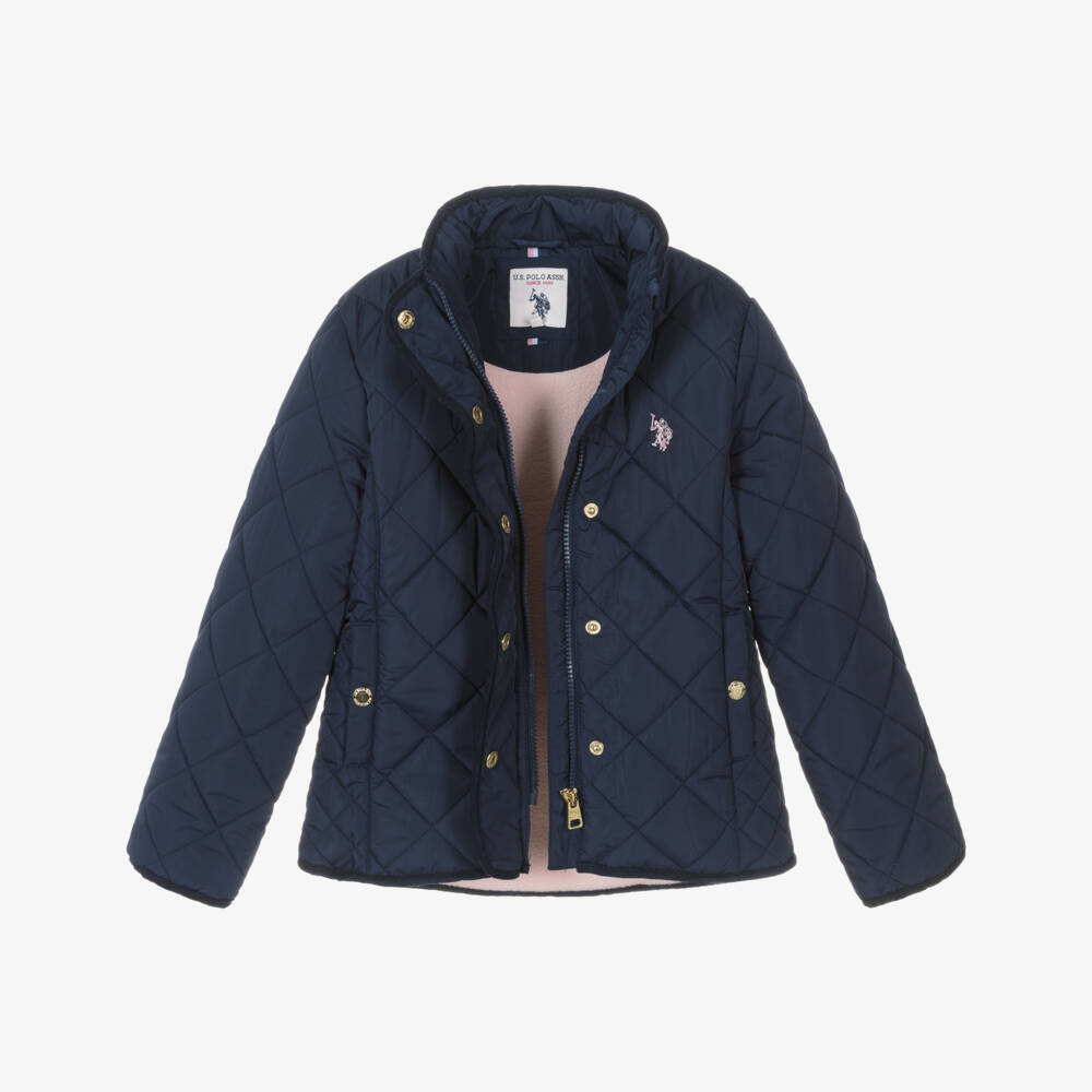 U.S. Polo Assn.-Girls Blue Water Resistant Quilted Jacket | Childrensalon Outlet
