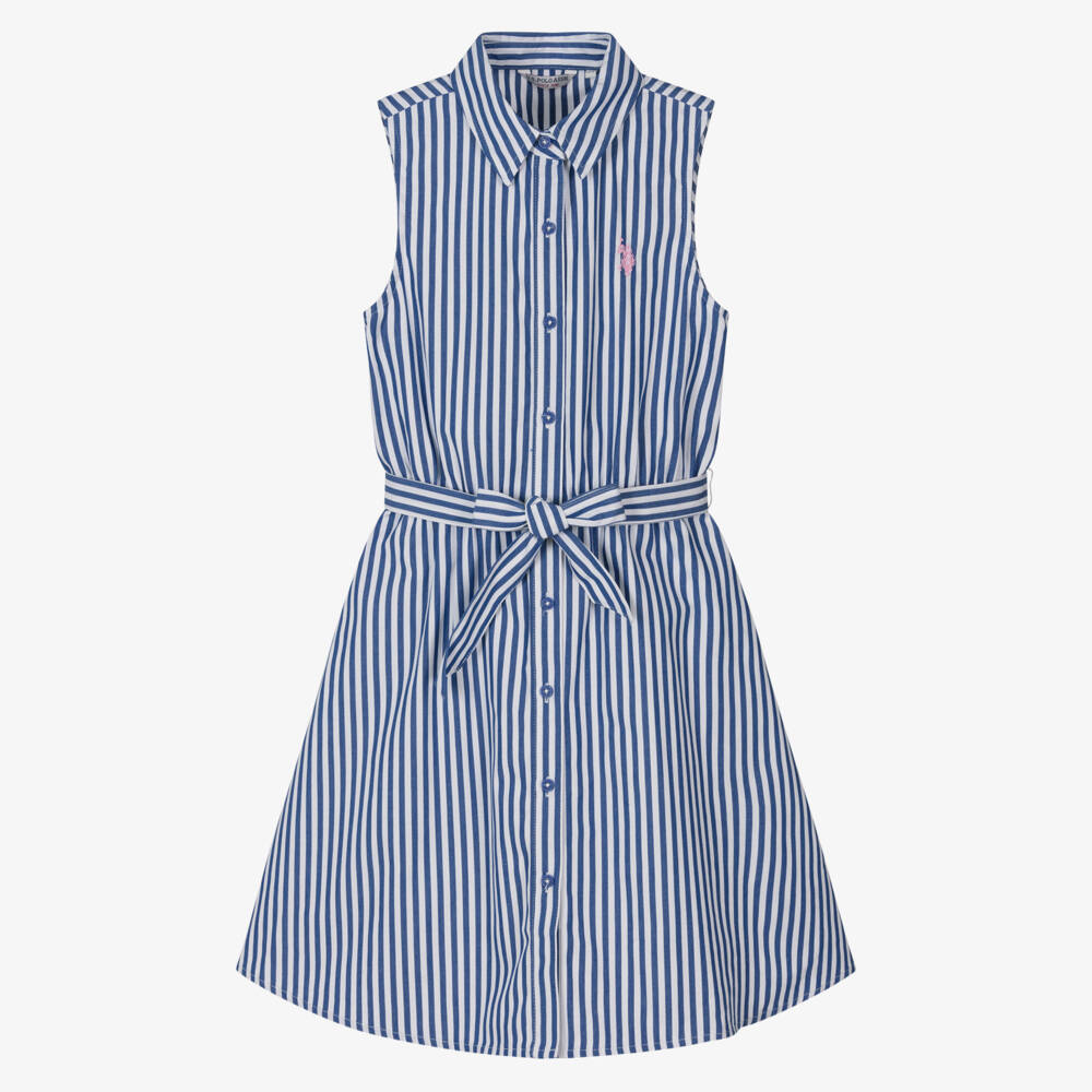 U.S. Polo Assn.-Girls Blue & White Striped Shirt Dress | Childrensalon Outlet
