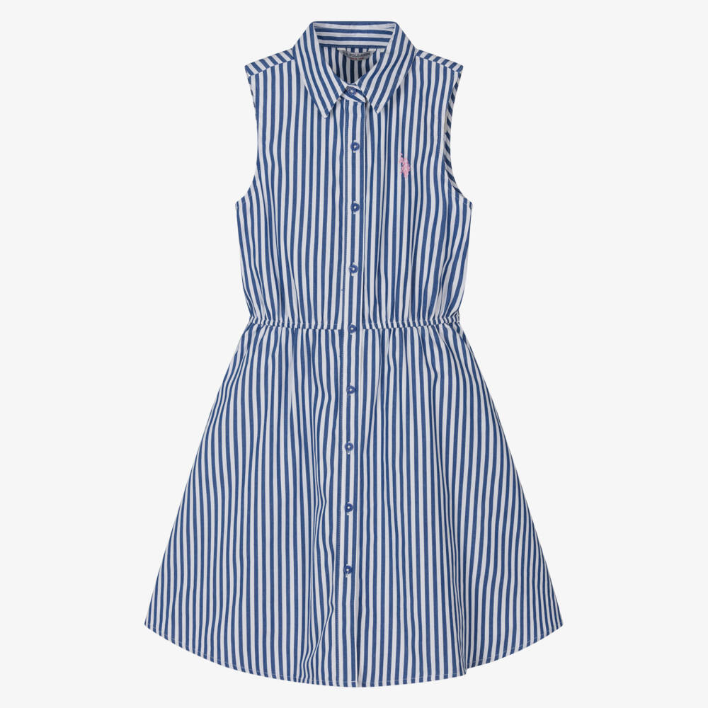 U.S. Polo Assn.-Girls Blue & White Striped Shirt Dress | Childrensalon Outlet