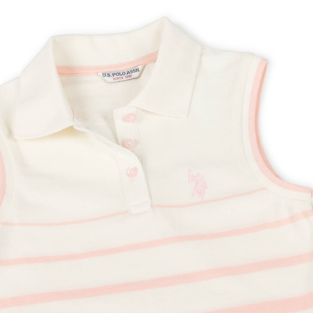 U.S. Polo Assn.-Girls Ivory & Pink Striped Polo Top | Childrensalon Outlet