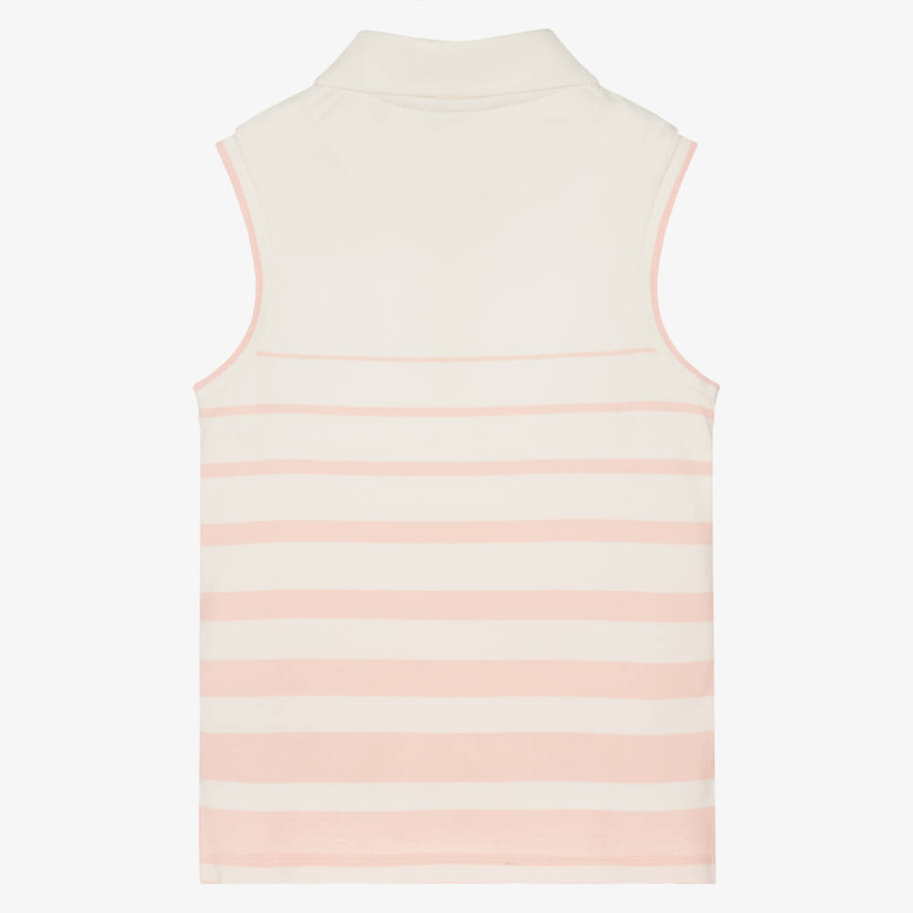 U.S. Polo Assn.-Girls Ivory & Pink Striped Polo Top | Childrensalon Outlet