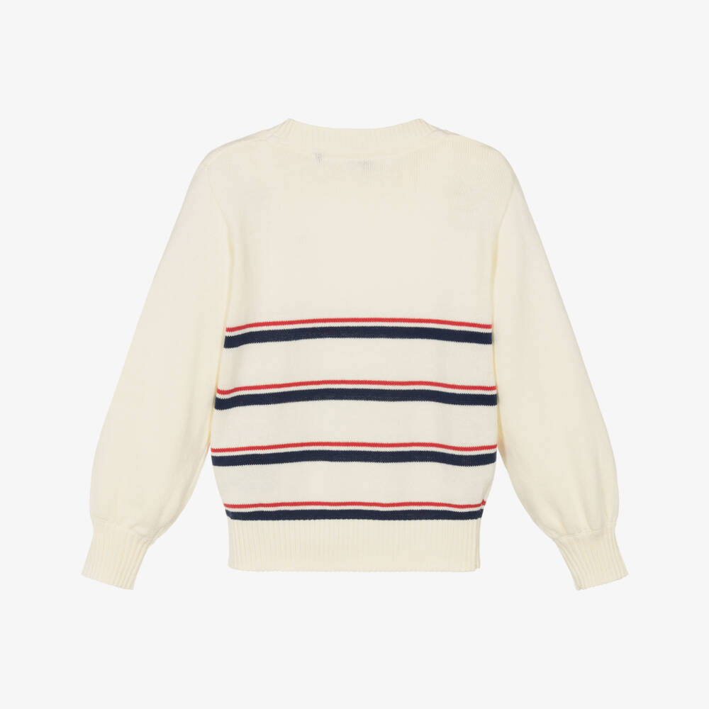 U.S. Polo Assn.-Girls Ivory Striped Cotton Jumper | Childrensalon Outlet
