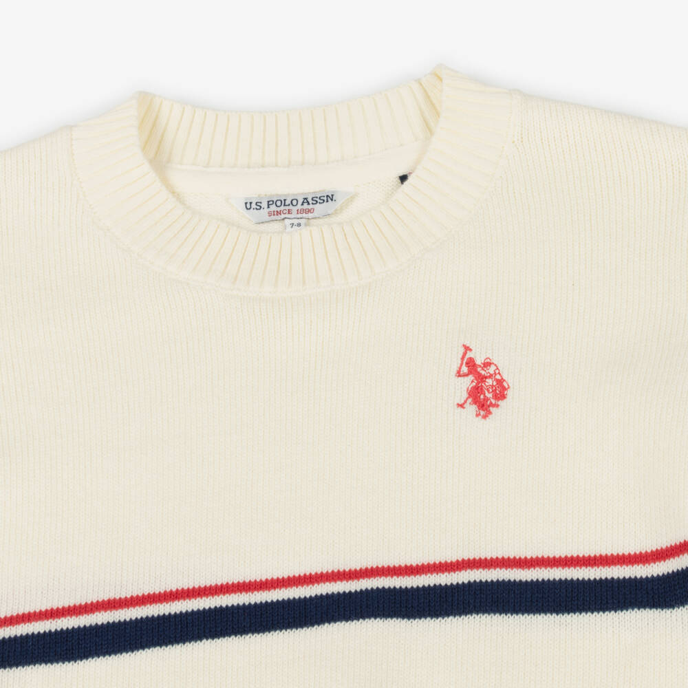 U.S. Polo Assn.-Girls Ivory Striped Cotton Jumper | Childrensalon Outlet