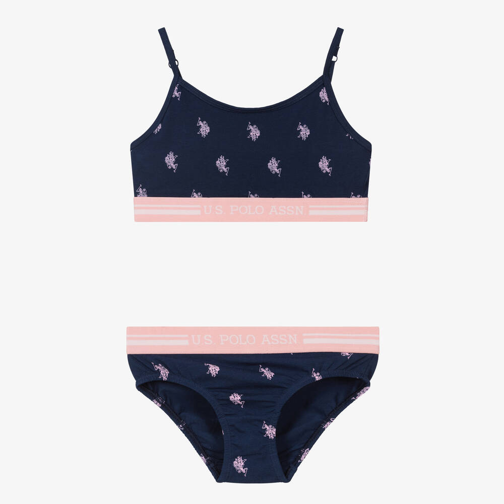 U.S. Polo Assn. - Girls Navy Blue Bra & Knickers Set | Childrensalon