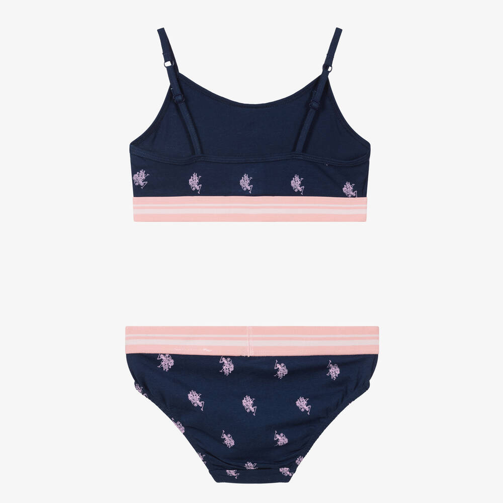 U.S. Polo Assn. Girls Navy Blue Bra Knickers Set Childrensalon Outlet