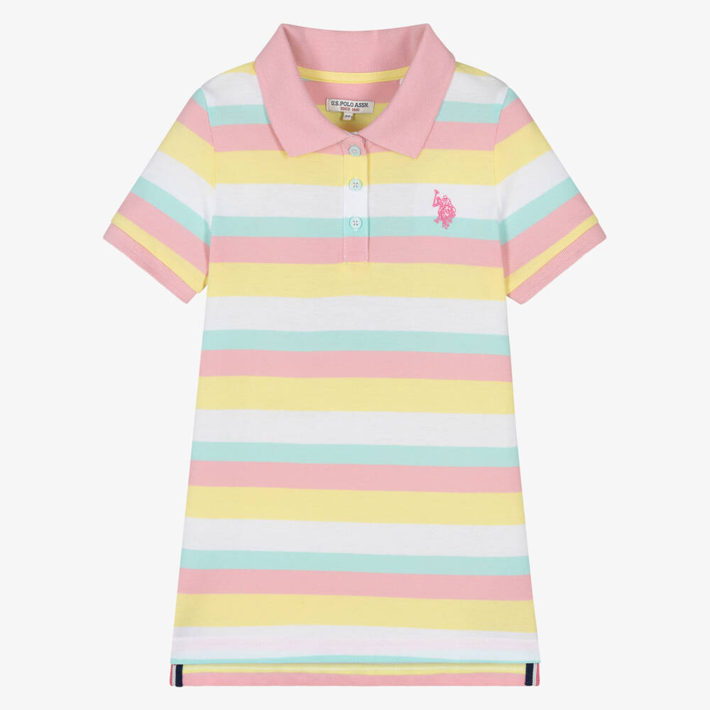 U.S. Polo Assn.-Girls Pastel Stripe Cotton Polo Shirt | Childrensalon Outlet