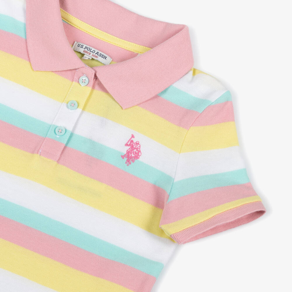 U.S. Polo Assn.-Girls Pastel Stripe Cotton Polo Shirt | Childrensalon Outlet