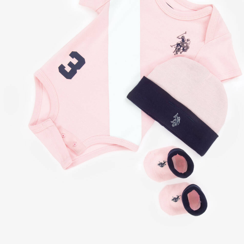 U.S. Polo Assn.-Girls Pink & Blue Cotton Babysuit Set | Childrensalon Outlet