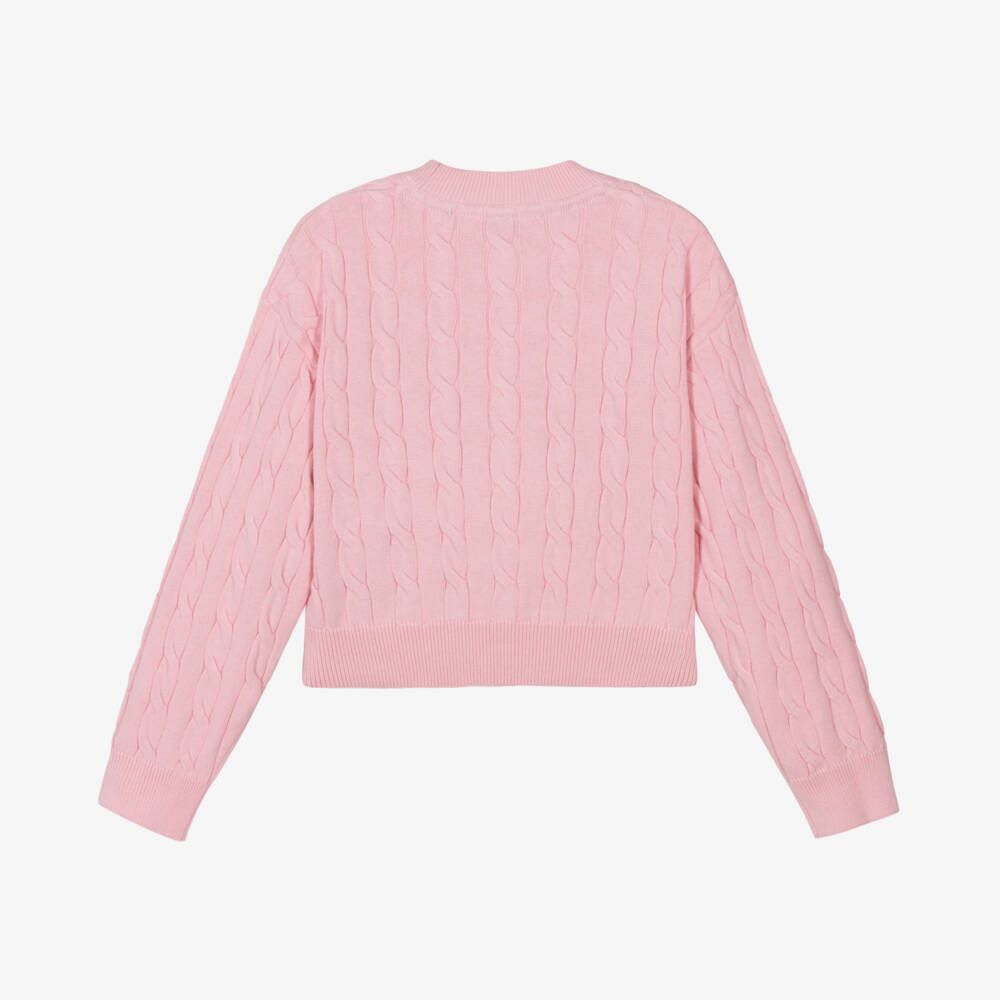 U.S. Polo Assn.-Girls Pink Cable Knit Cotton Cardigan | Childrensalon Outlet