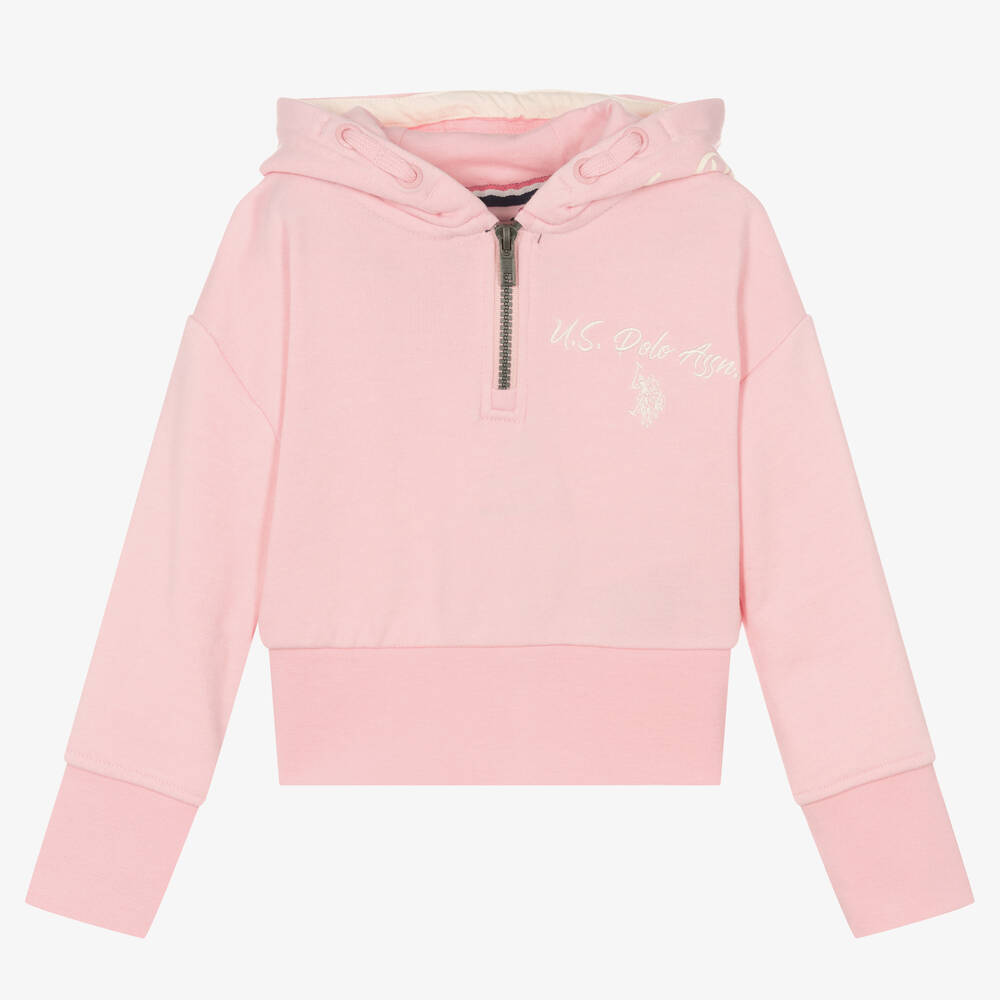 U.S. Polo Assn.-Girls Pink Cotton Hoodie | Childrensalon Outlet