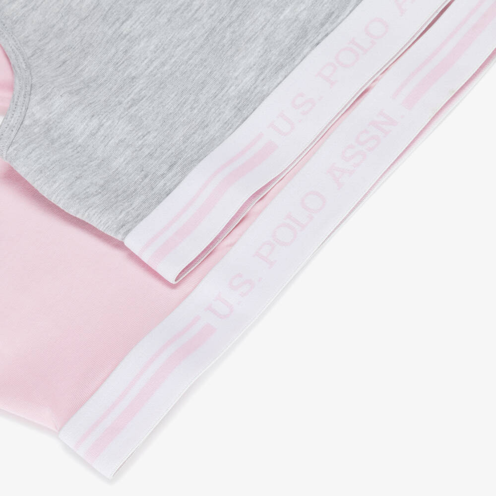 U.S. Polo Assn.-Girls Pink & Grey Cotton Bra Tops (2 Pack) | Childrensalon Outlet