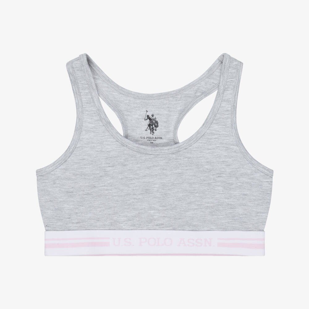 U.S. Polo Assn.-Girls Pink & Grey Cotton Bra Tops (2 Pack) | Childrensalon Outlet