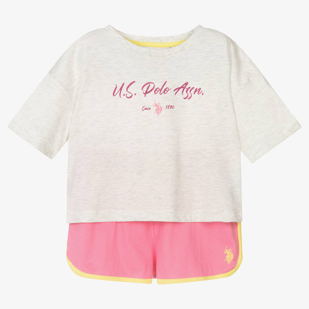 U.S. Polo Assn. Girls Pink Grey Shorts Set Childrensalon Outlet