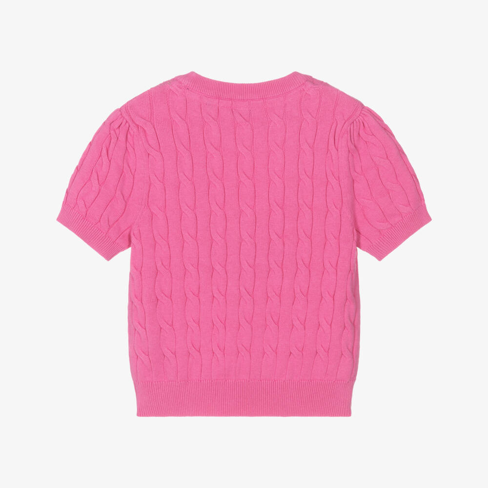 U.S. Polo Assn.-بلوفر بأكمام قصيرة قطن محبوك لون زهري | Childrensalon Outlet