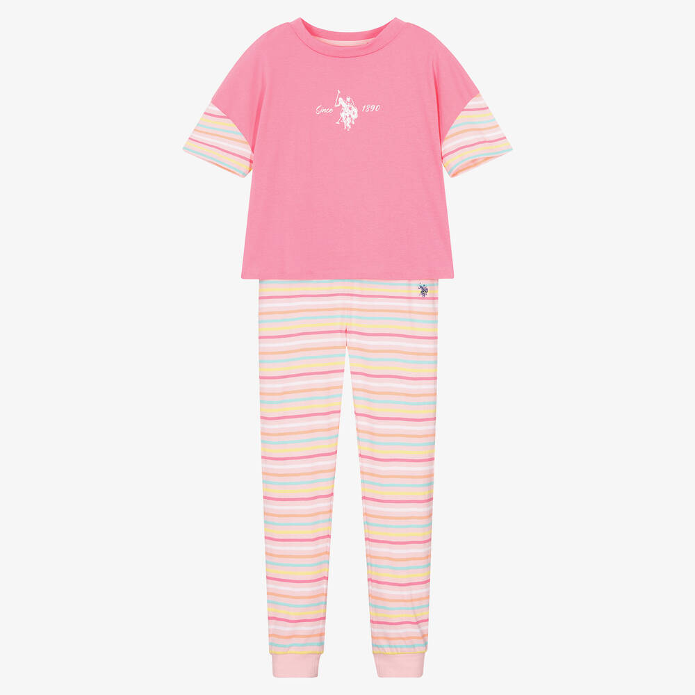 U.S. Polo Assn. - Girls Pink Striped Cotton Leggings Set | Childrensalon