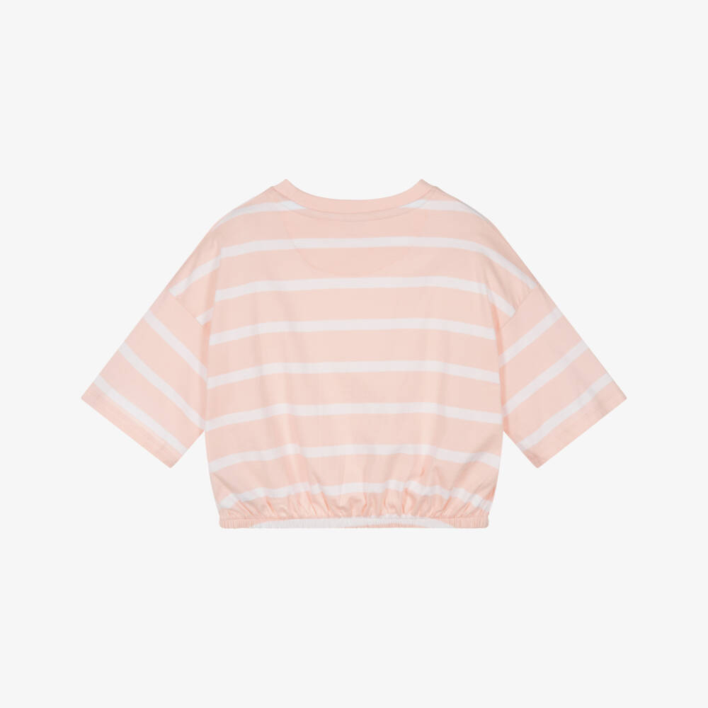 U.S. Polo Assn.-Girls Pink Striped Cotton T-Shirt | Childrensalon Outlet
