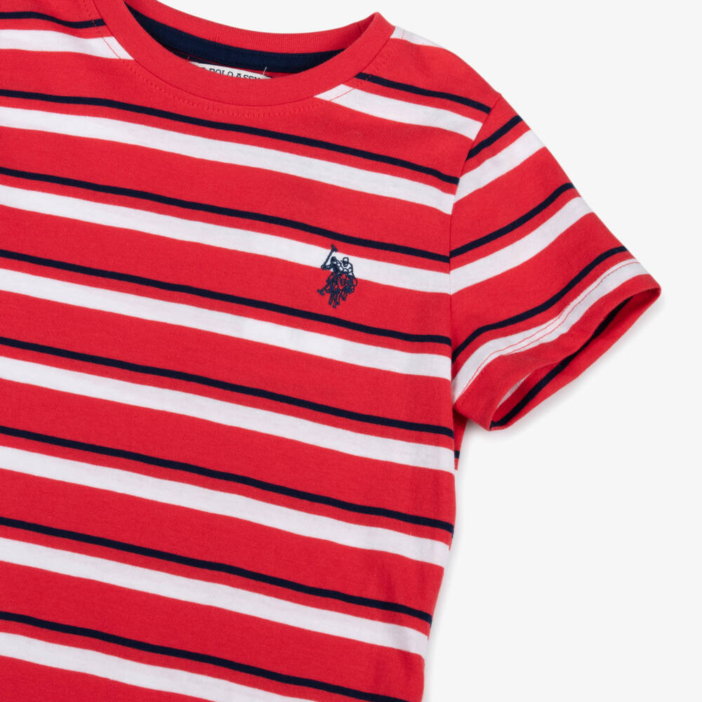 U.S. Polo Assn.-Girls Red Striped Cotton T-Shirt Dress | Childrensalon Outlet