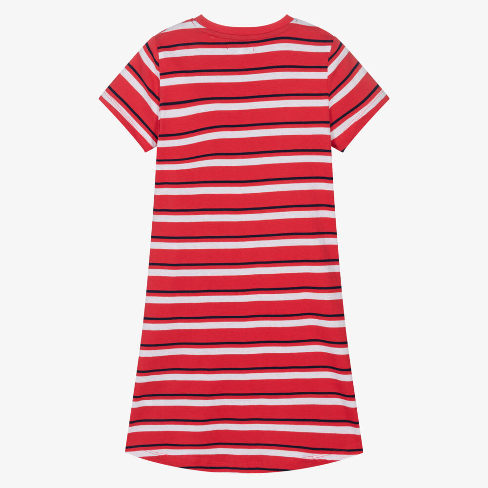 U.S. Polo Assn.-Girls Red Striped Cotton T-Shirt Dress | Childrensalon Outlet