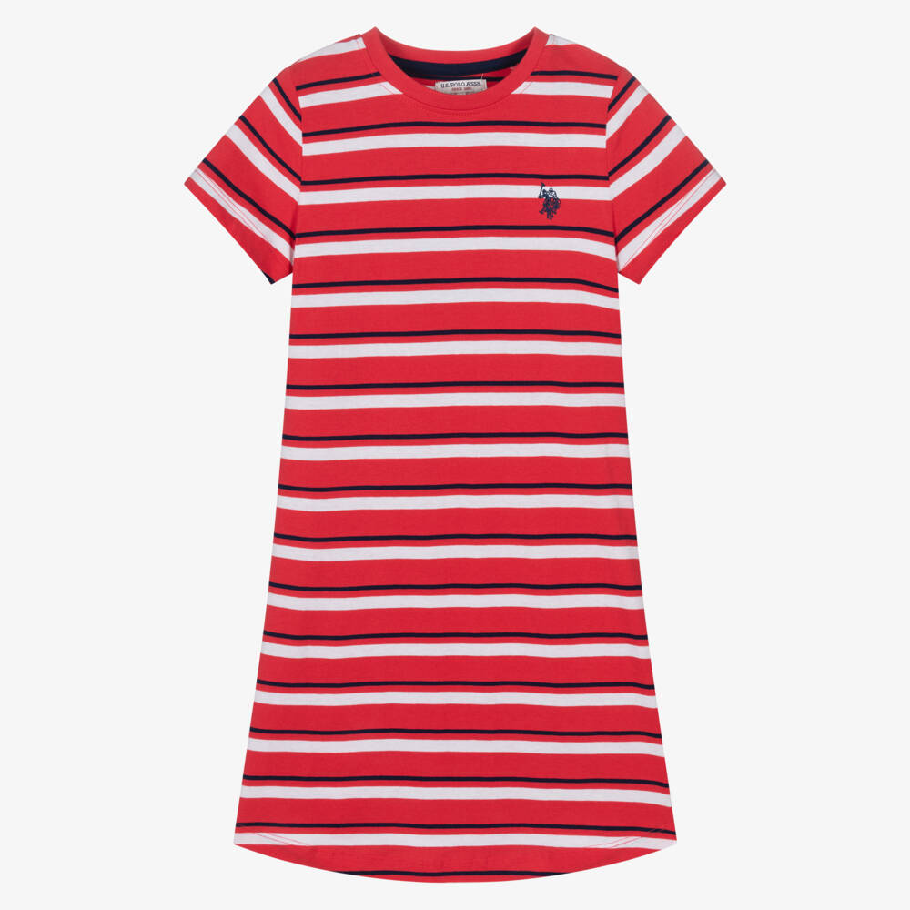 U.S. Polo Assn.-Girls Red Striped Cotton T-Shirt Dress | Childrensalon Outlet