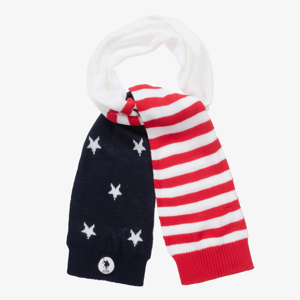 U.S. Polo Assn. - Girls White American Flag Knit Scarf (160cm) | Childrensalon