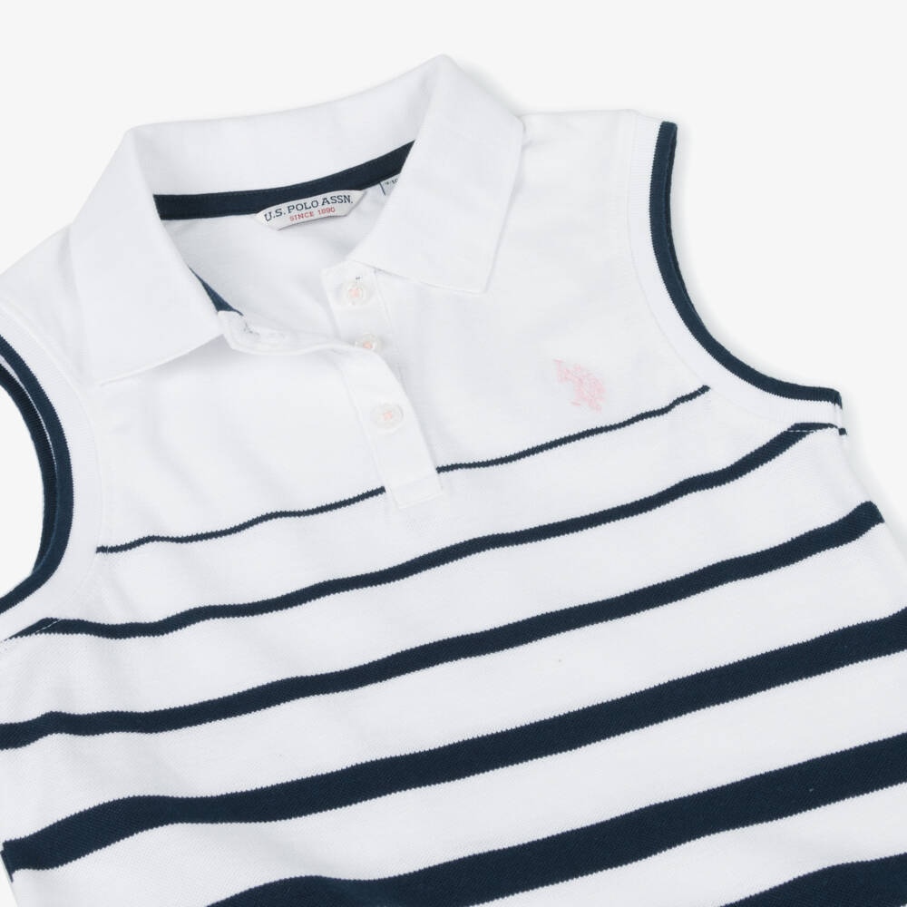 U.S. Polo Assn.-Girls White & Blue Striped Polo Dress | Childrensalon Outlet