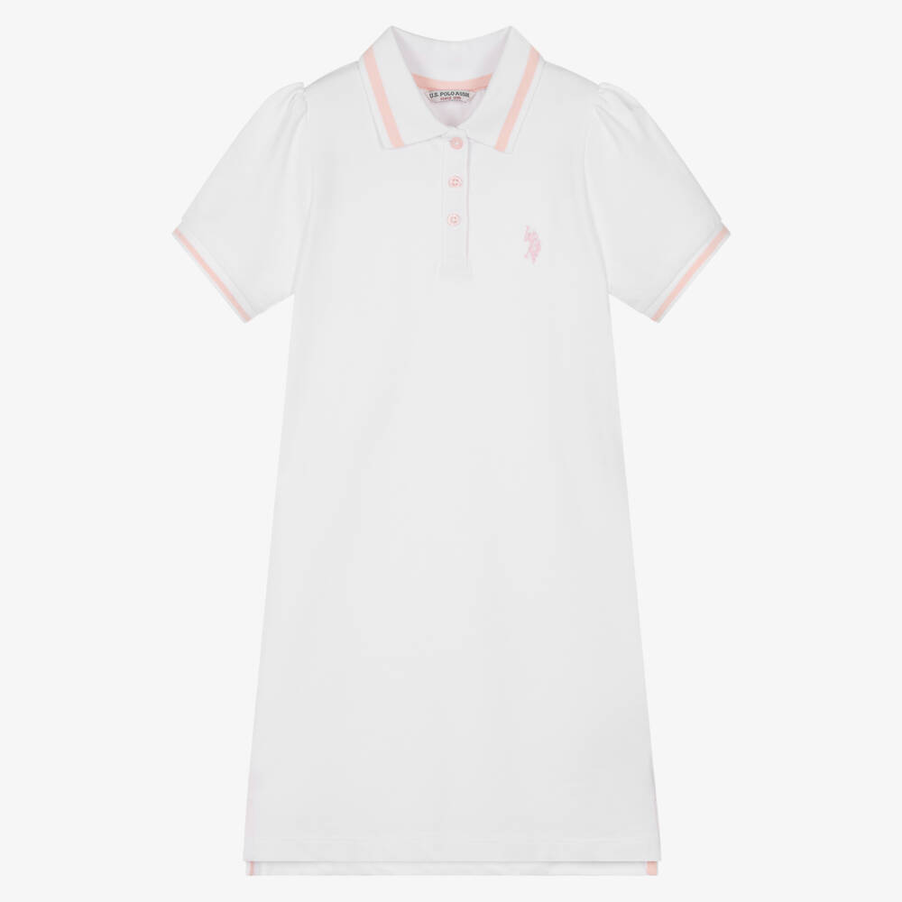 U.S. Polo Assn.-Girls White Cotton Piqué Polo Dress | Childrensalon Outlet