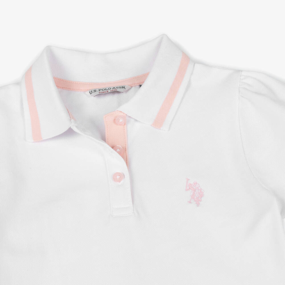 U.S. Polo Assn.-Girls White Cotton Piqué Polo Dress | Childrensalon Outlet