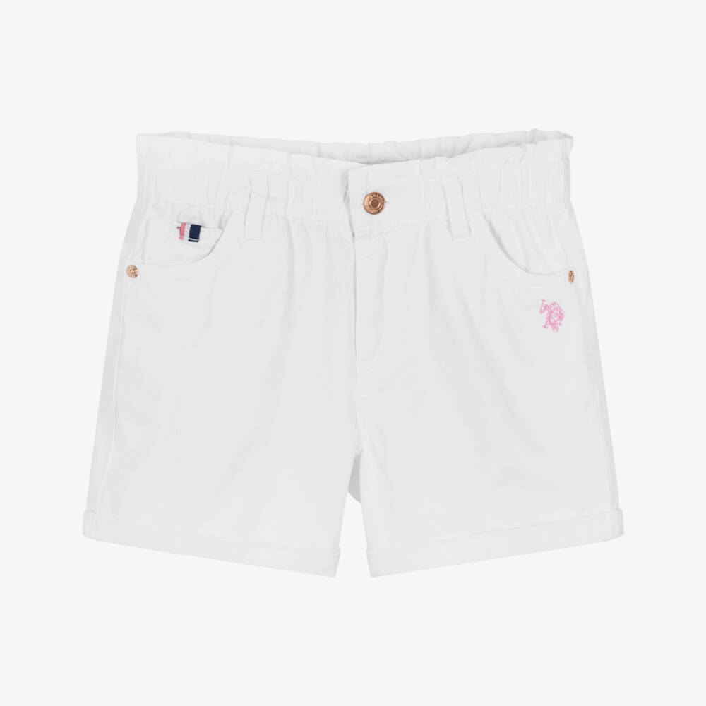U.S. Polo Assn.-Girls White High Rise Cotton Twill Shorts | Childrensalon Outlet
