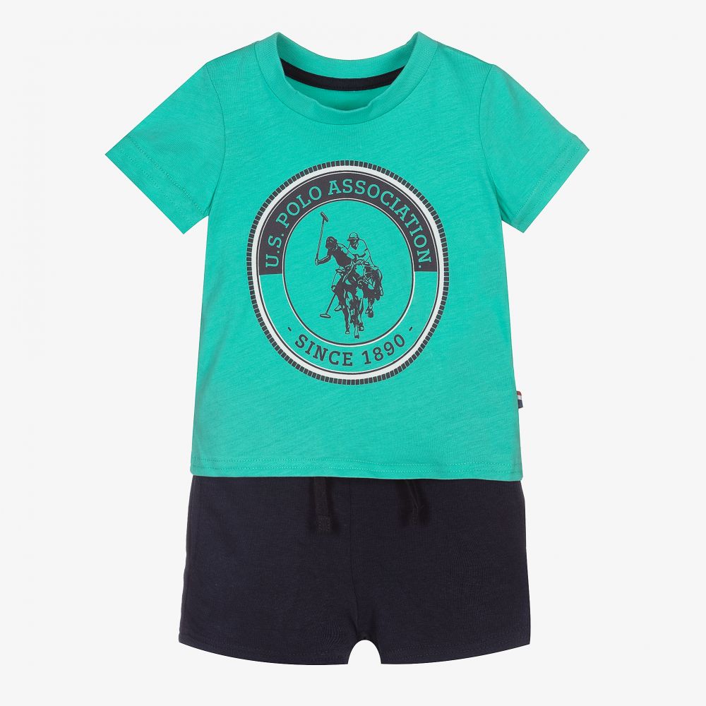 U.S. Polo Assn.-Green & Blue Cotton Shorts Set | Childrensalon Outlet