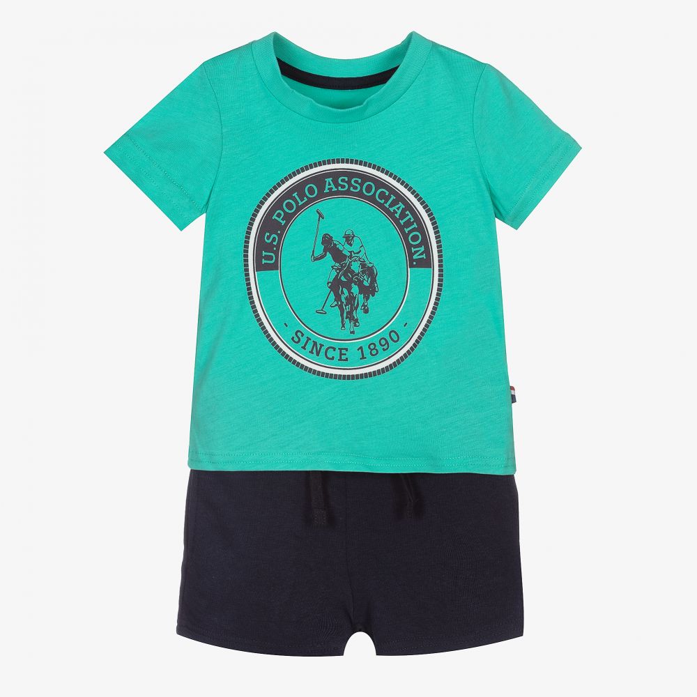 U.S. Polo Assn. - Green & Blue Cotton Shorts Set | Childrensalon